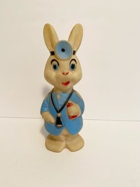 Vintage Bunny Rubber Squeaky Toy Reliance Products 1965 Squeak Rabbit Doctor